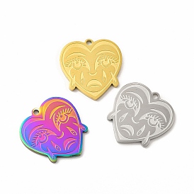 304 Stainless Steel Pendants, Crying Face Heart Charms