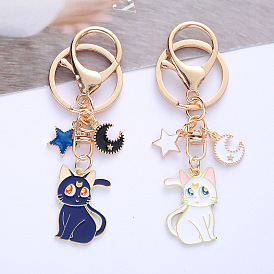 Cute Cat Keychain with Moon and Star Metal Accessories for Women's Bag Decoration