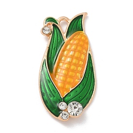 Alloy Enamel Pendants, with Crystal Rhinestone, Corn Charm, Light Gold, Cadmium Free & Lead Free