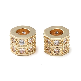 Rack Plating Brass with Cubic Zirconia European Beads, Long-Lasting Plated, Lead Free & Cadmium Free, Octagon