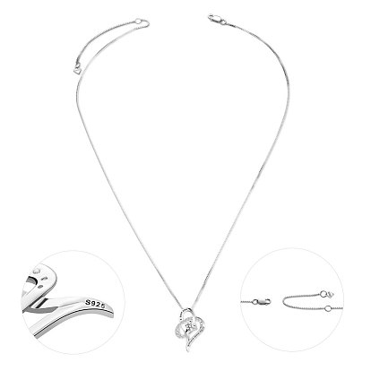 TINYSAND 925 Sterling Silver Heart to Heart Necklace, with Cubic Zirconia