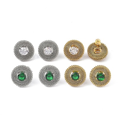 304 Stainless Steel Pave Cubic Zirconia Twisted Chain Disc Stud Earrings for Women