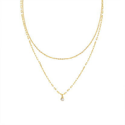 Layered Cubic Zirconia Necklace for Women - Choker Titanium Steel Jewelry