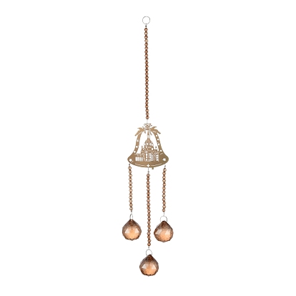 Iron Bell Hanging Crystal Chandelier Pendant, with Prisms Hanging Balls, for Home Window Lighting Decoration