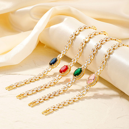 Браслеты-цепочки из латуни с кубическими циркониями, браслеты для часов для женщин, овальные