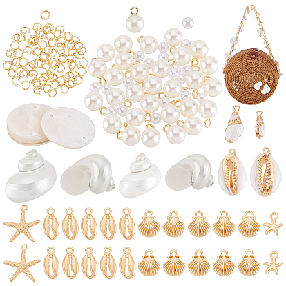 Наборы для изготовления украшений своими руками, включая 304 открытые соединительные кольца из нержавеющей стали, абс пластиковая жемчужина, оболочка, Подвески из сплава