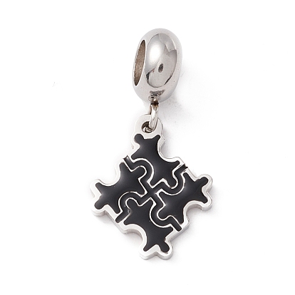 304 Stainless Steel European Dangle Charms, Large Hole Pendants, with Enamel, Puzzle