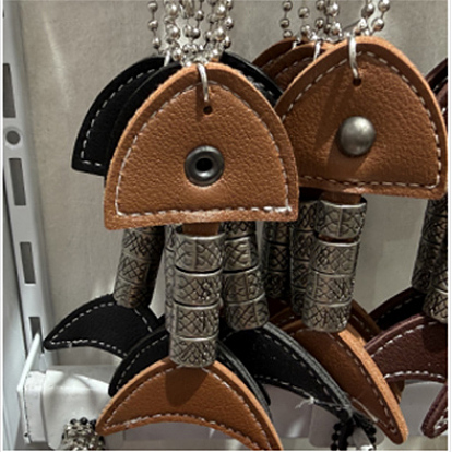Fishbone PU Leather Pendant Decorations, with Alloy, Bag Charm Ornaments, Platinum
