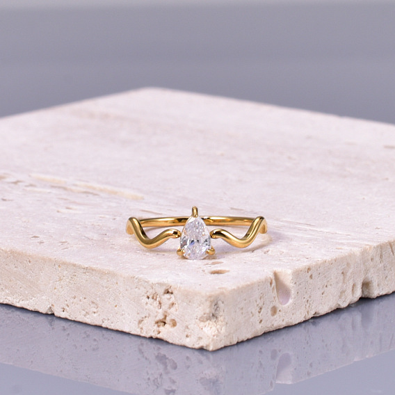 Каплевидные 304 кольца из нержавеющей стали с прозрачным кубическим цирконием для женщин