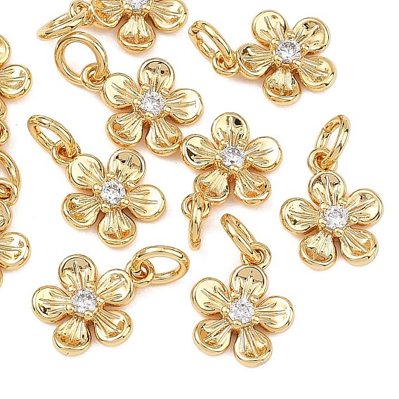 Dijes de latón con circonitas cúbicas transparentes de Shegrace para el Día de San Valentín, encantos de la flor, sin cadmio, plomo, níquel
