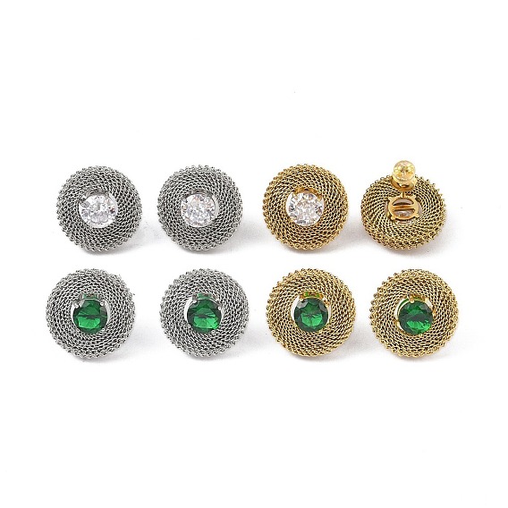 304 Stainless Steel Pave Cubic Zirconia Twisted Chain Disc Stud Earrings for Women