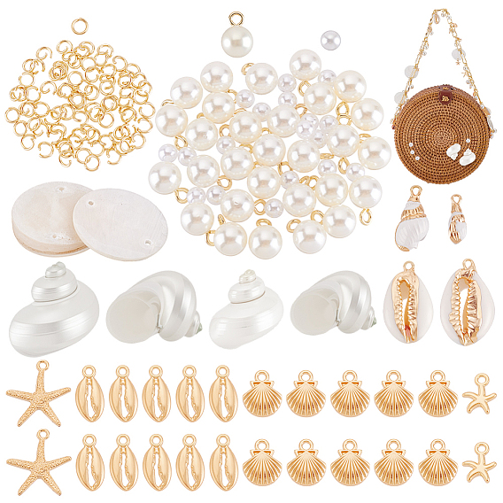 Наборы для изготовления украшений своими руками, включая 304 открытые соединительные кольца из нержавеющей стали, абс пластиковая жемчужина, оболочка, Подвески из сплава