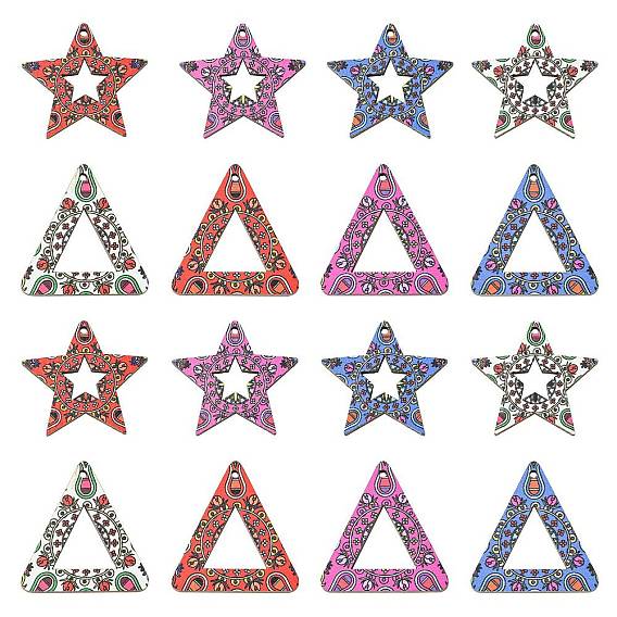 40 шт. 8 стили подвески из липы с принтом, назад случайный цвет, звезда и треугольник
