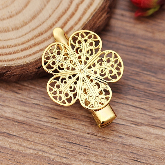 Желехная фурнитура заколки , с настройками передних панелей латуни филигрань цветок кабошон
