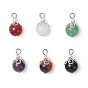 6 шт. 6 стили натуральный черный оникс и сердолик и тигровый глаз и зеленый авантюрин и белый нефрит круглые подвески, с железной фурнитурой, платина, смешанные окрашенные и неокрашенные