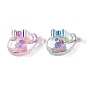 Transparent Epoxy Resin Whale with Bowknot Decoden Cabochons, with Glitter Powder