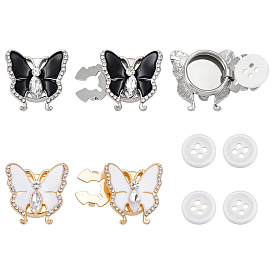4шт 2 цвета сплава стразов кнопки, бабочка, 4шт 4-отверстие смоляные кнопки