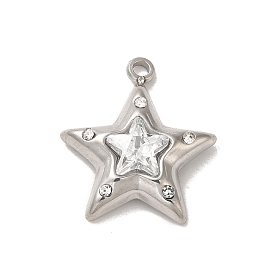 304 Stainless Steel Pendants, with Rhinestone and Glass, Star Charm