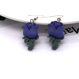 Minimalist Purple Rose Resin Earrings for Women - Fashionable and Unique Floral Ear Hooks
