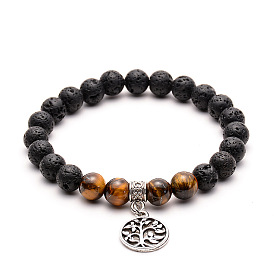 Natural Energy Volcanic Stone Yoga Bracelet with Turquoise Tiger Eye Buddha Beads