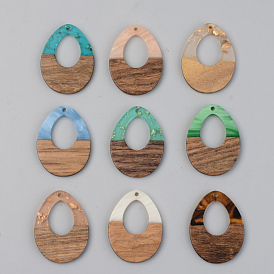 Resin & Walnut Wood Pendants, Teardrop, Mixed Color