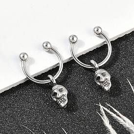 Skull 316 Surgical Stainless Steel Dangle Half Hoop Earrings for Women