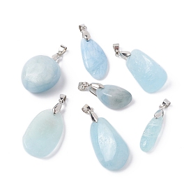 Natural Gemstone Pendants, with Silver or Platinum Tone Brass Snap on Bails, Nuggets