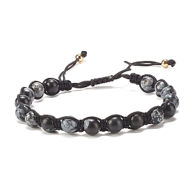 Natural Snowflake Obsidian Braided Bead Bracelet, Adjustable Gemstone Jewelry for Women