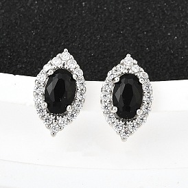 Латунные микро проложить серьги стержня кубического циркония, лошадиный глаз 