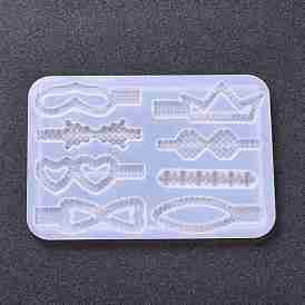 DIY Silicone Hair Clip Molds, Resin Casting Molds, for UV Resin, Epoxy Resin Jewelry Making, Heart & Arrow & Bowknot & Crown & Round & Column & Oval