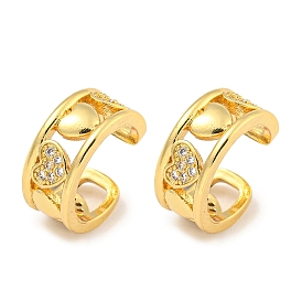 Brass Micro Pave Cubic Zirconia Cuff Earrings, Heart