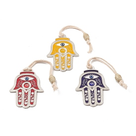 Hamsa Hand/Hand of Miriam with Evil Eye Alloy Resin Pendant Decorations, Jute Tassel Hanging Ornaments, Antique Silver