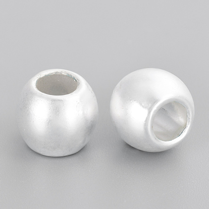 Alloy European Beads, Cadmium Free & Lead Free, Large Hole Beads, Matte Style, Barrel, 925 Sterling Silver Plated