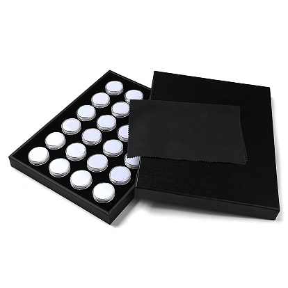 Wood Jewelry Display Case Box with Mini Column Plastic Screw Top Foam Gem Jars, Gemstone Diamond Storage Showcase Tray