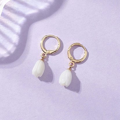 Серьги-подвески из натуральной раковины трохуса и латуни., тюльпан