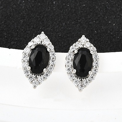 Латунные микро проложить серьги стержня кубического циркония, лошадиный глаз 