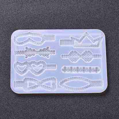 DIY Silicone Hair Clip Molds, Resin Casting Molds, for UV Resin, Epoxy Resin Jewelry Making, Heart & Arrow & Bowknot & Crown & Round & Column & Oval