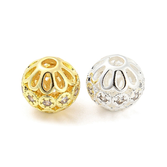 Латунные микро проложить кубического циркония бусы, долговечный, без свинца и без кадмия, полый круглый