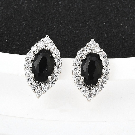 Латунные микро проложить серьги стержня кубического циркония, лошадиный глаз 