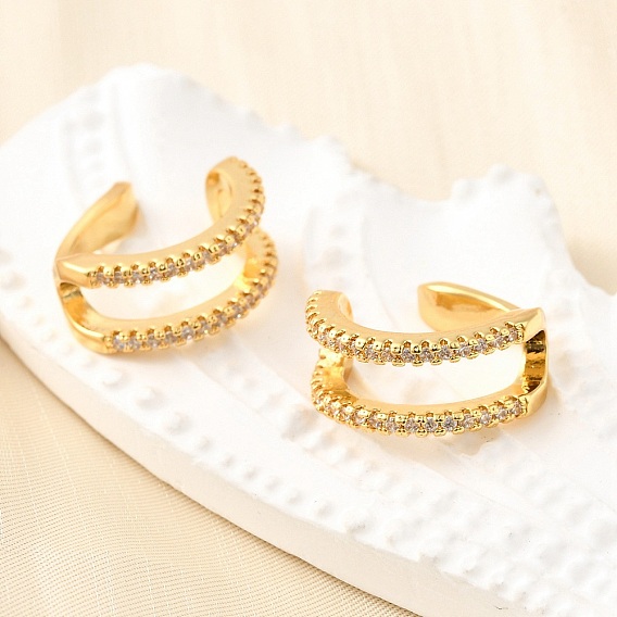 Латунные серьги-манжеты из прозрачного кубического циркония, двухслойный с-образный