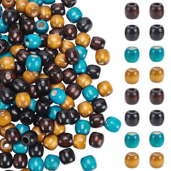 120шт 4 цвета натуральное дерево окрашенные бусины, большие отверстия баррель бисером