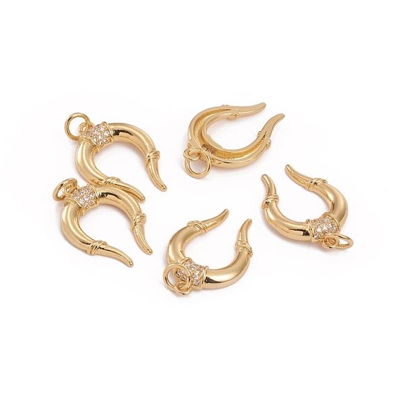 Латунные микропаве прозрачные подвески с фианитом, с прыжковых колец, Форма волка