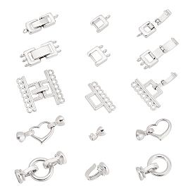 10Sets 5 Style Brass Fold Over Clasps, Mixed Shapes
