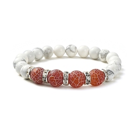 Natural Howlite & Dyed Crackle Agate Round Beaded Stretch Bracelets