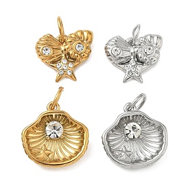 304 Подвески из нержавеющей стали и хрустальных стразов, Подвески в форме ракушек и морских звезд
