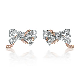 925 Sterling Silver Butterfly Bowknot Earrings with Diamond Cubic Zirconia Studs