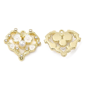 Alloy Enamel Pendants, with Glass and ABS Imitation Pearl, Cadmium Free & Lead Free, Heart Charm