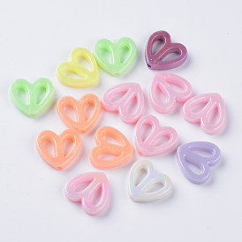 Opaque Acrylic Beads, AB Color Plated, Heart