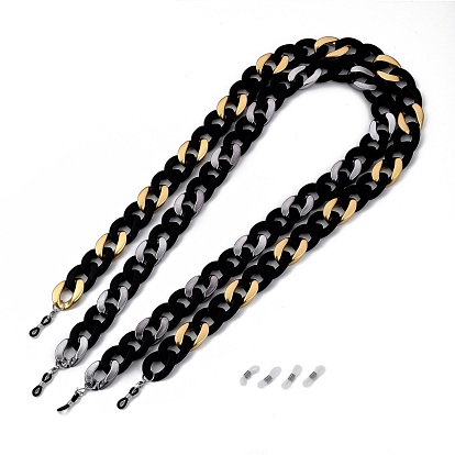 Цепочки для очков, шейный ремешок для очков, с акриловыми цепями для бордюров, 304 застежки-лобстеры из нержавеющей стали и концы резиновых петель