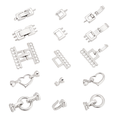 10Sets 5 Style Brass Fold Over Clasps, Mixed Shapes